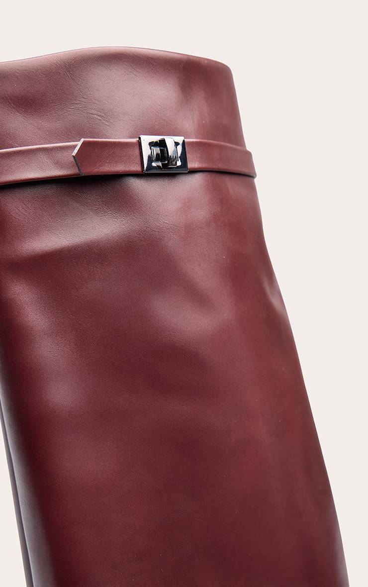 Rouge Bordeaux Botte Haute À Talon Bloc Bout Pointu Avec Revers