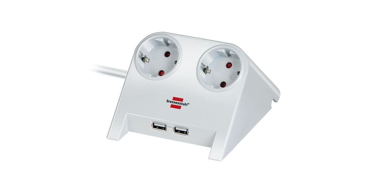 BrennenstuhlDesktop-Power USB-charger stekkerdoos  (Hoogglans wit, met 2 USB-laadcontactdozen 2.100mA)