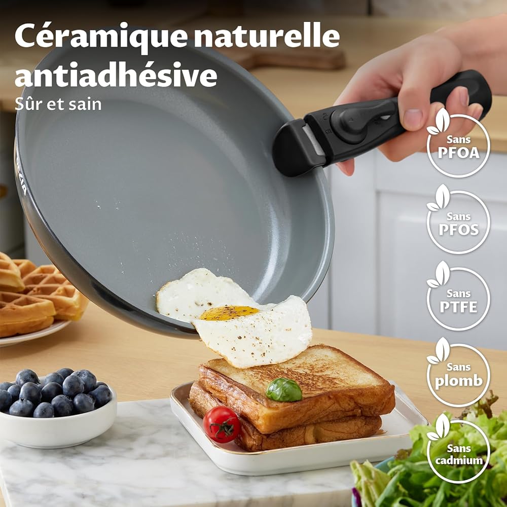 BEZIA Batterie de cuisine à induction avec revêtement en céramique sain, casseroles et poêles antiadhésives 10 pièces avec poignées amovibles, pour camping-car à induction avec poignées amovibles, : Cuisine et Maison