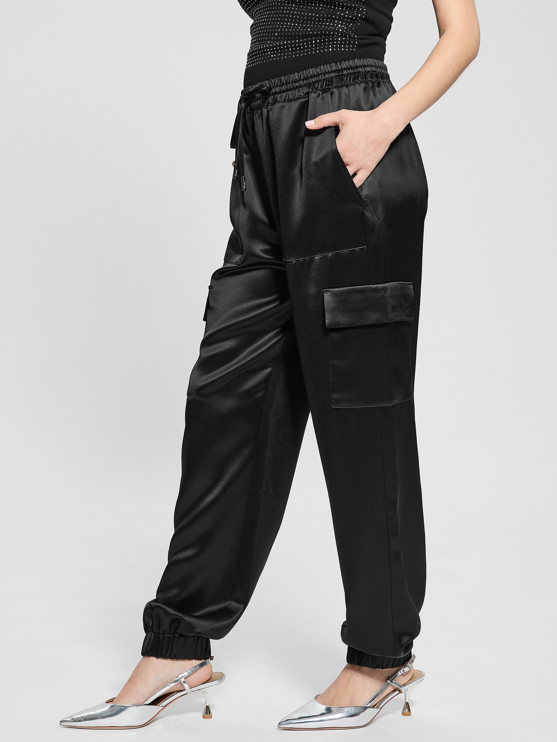 Marzia Joggers de cetim com cordão