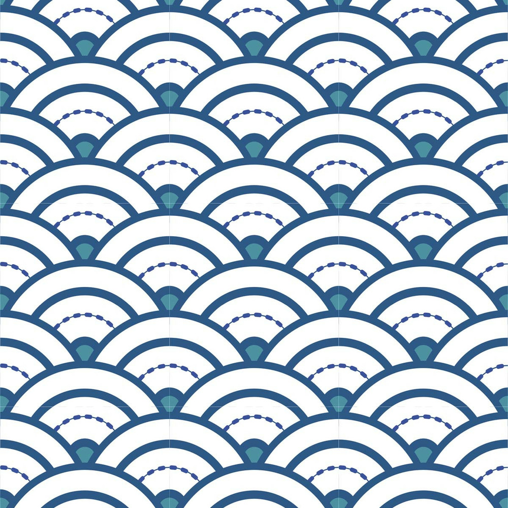 Stickers carrelage 15 x 15 cm - japon vague bleu