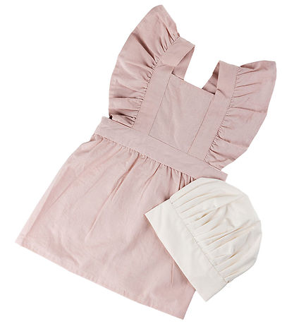 Sebra Schürze m. Kochmütze - Dusty Pink/Weiß