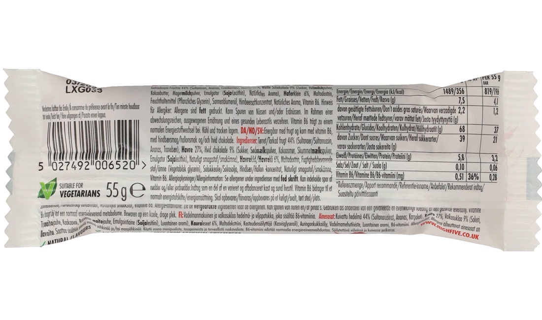 High5 Energy bar hindbær m/hvid chokolade 55g