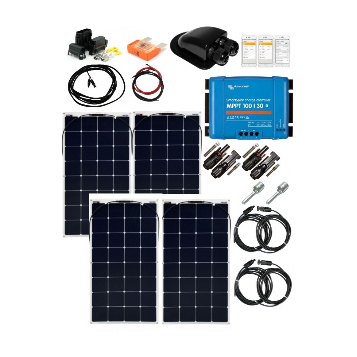 SKANBATT 107x54 - 440w (4x110W) - Flexi komplett kit med VICTRON BT MPPT