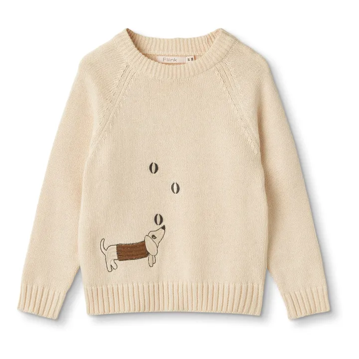 Fliink Pull Magic Broderie Chien Coton Bio | Ecru