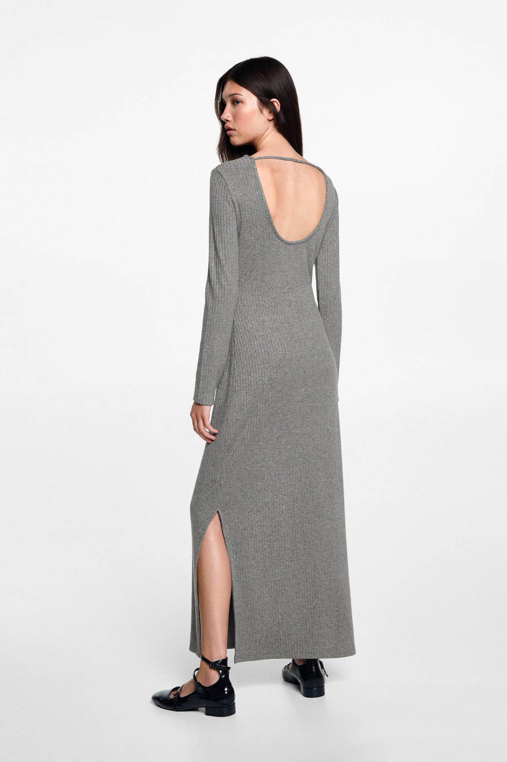 MANGO TEEN ribgebreide maxi jurk middengrijs