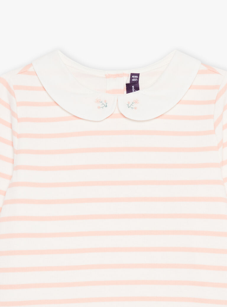 T-shirt à rayures corail et blanc