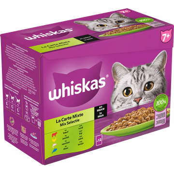 Whiskas 7+ Kattenvoer - Mix selectie in saus - maaltijdzakjes 12x85g