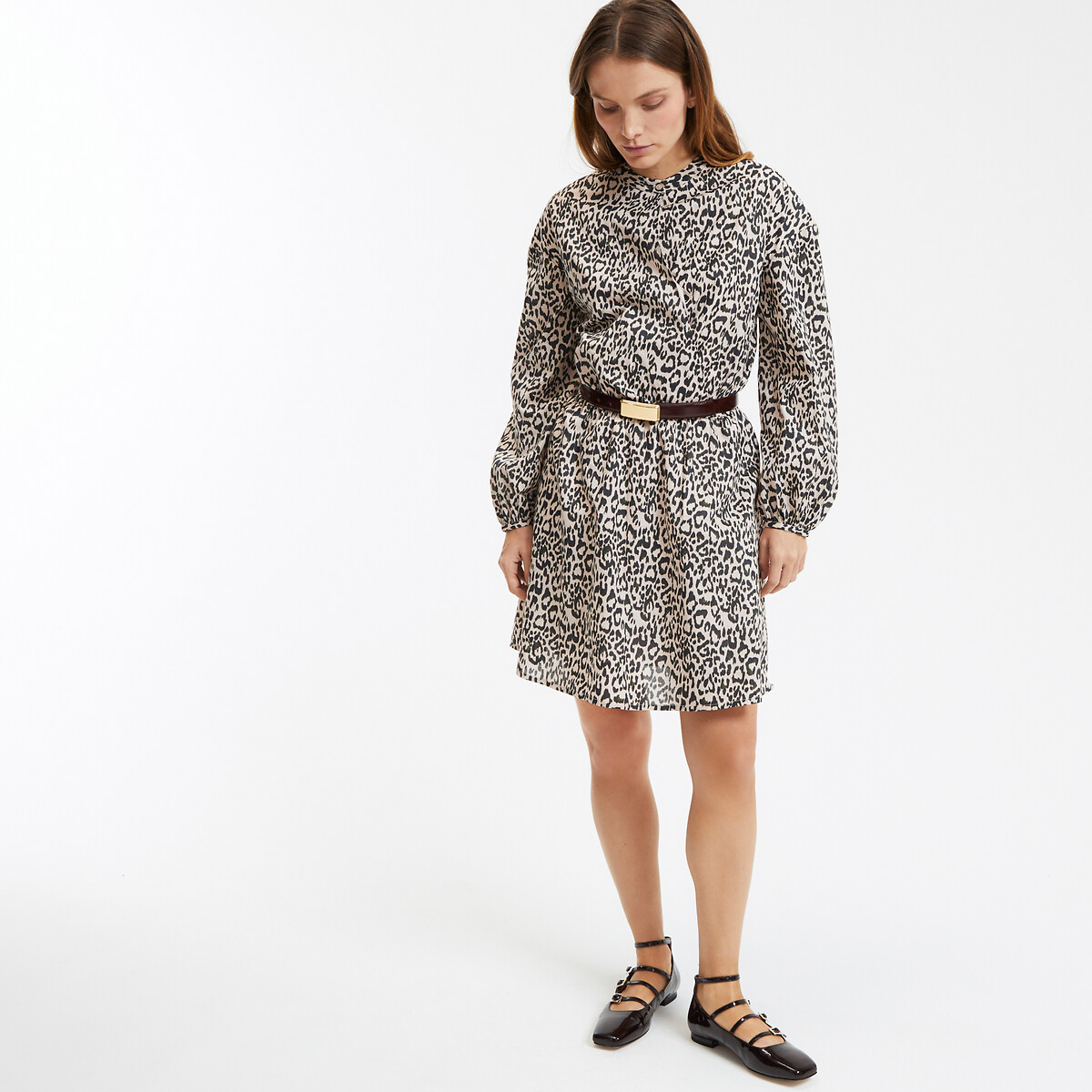 COLEÇÕES LA REDOUTE<br>Vestido curto e evasê com estampa animal