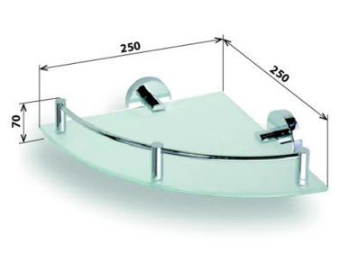 Sapho X-Round glazen hoekplanchet met rail 25cm chroom