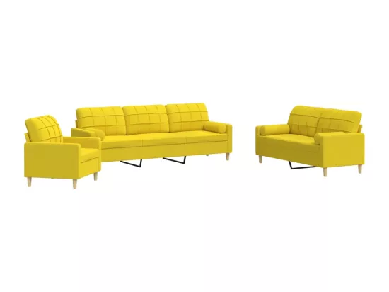 Ensemble de canapés 3 pièces coussins décoratifs jaune clair tissu