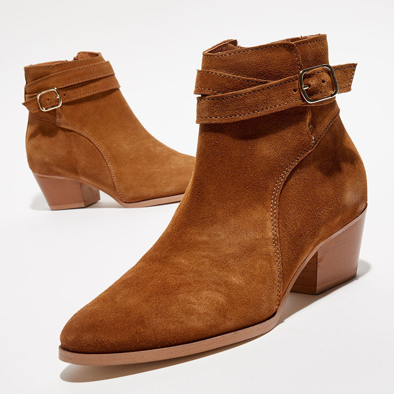 Anaki Bottines en Velours de Cuir Heloise cognac