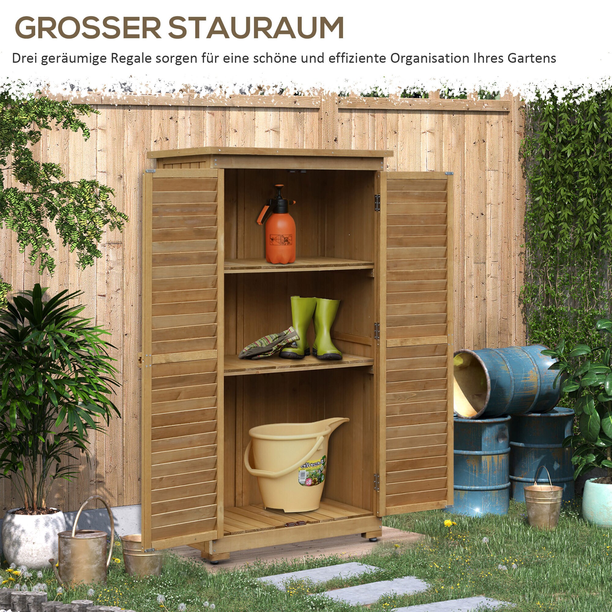 Outsunny Gartenschrank mit Lamellentüren 87 x 46,5 x 160 cm (LxBxH)