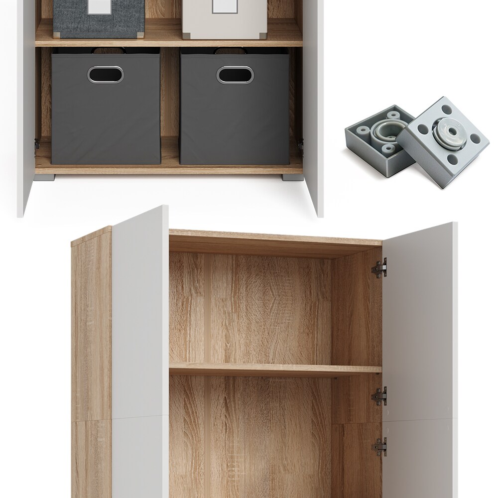 Vicco Aktenschrank Mehrzweckschrank Büroschrank Ingo Weiß-Sonoma 2 Türen Fächer