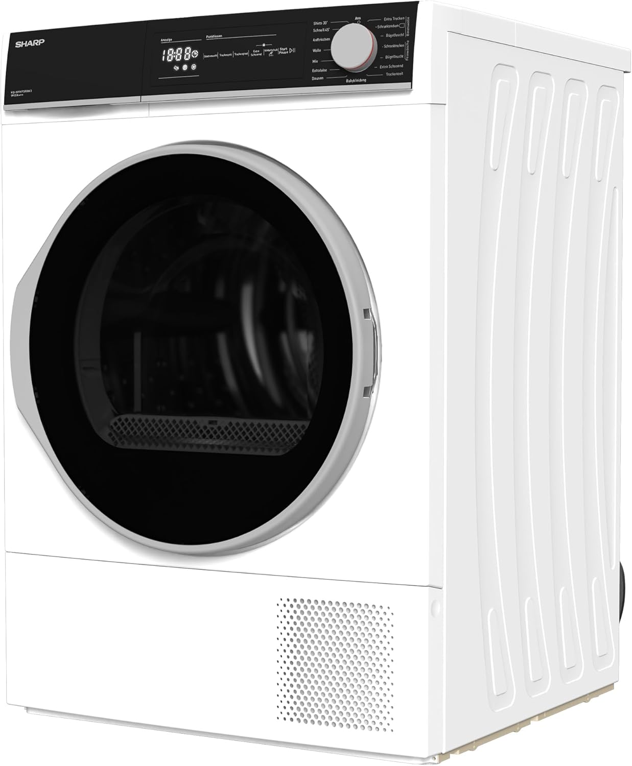 Sharp KD-NHH9S8GW3-DE Wärmepumpentrockner/C / 9 kg / 15 Programme inkl. Kurzprogramm 30 Min. / Schontrommel mit LED-Trommelbeleuchtung/Weiß