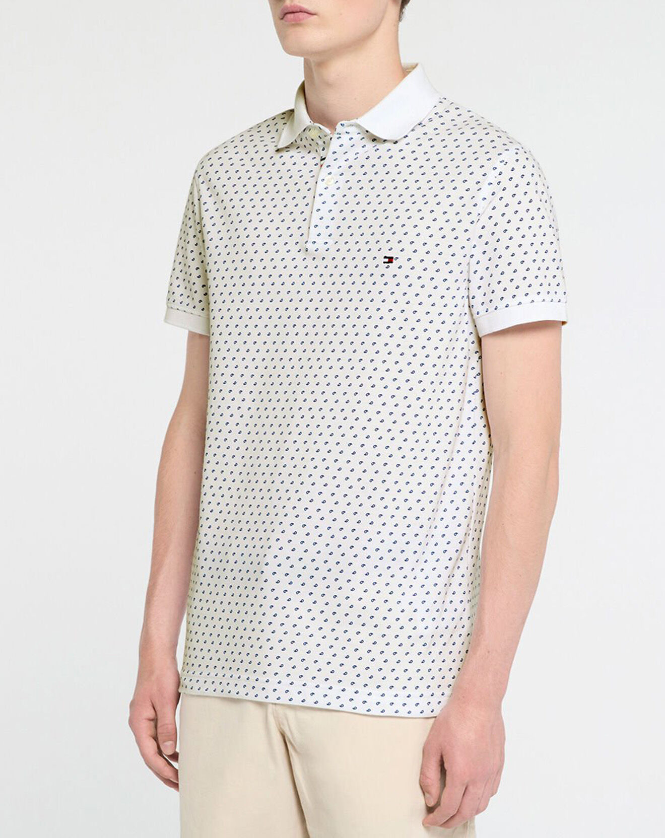 Tommy Hilfiger Polo slim micro imprimé blanc/bleu