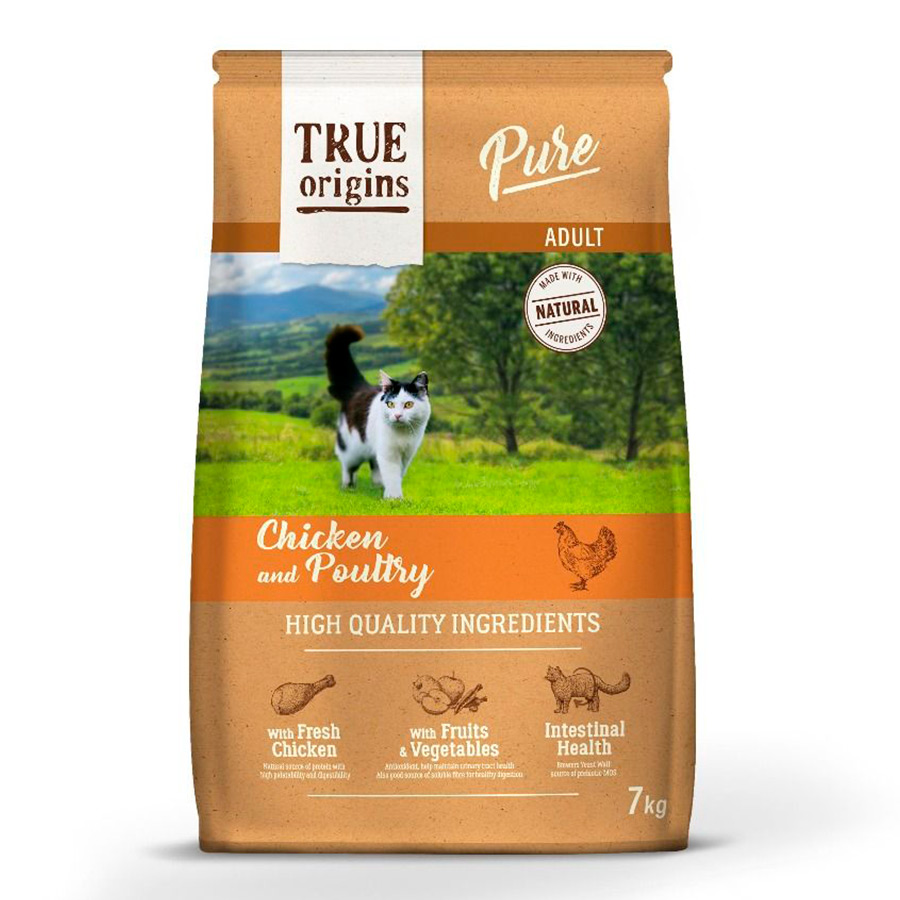 kg de ração True Origins Pure Adult para gatos, sabor frango.