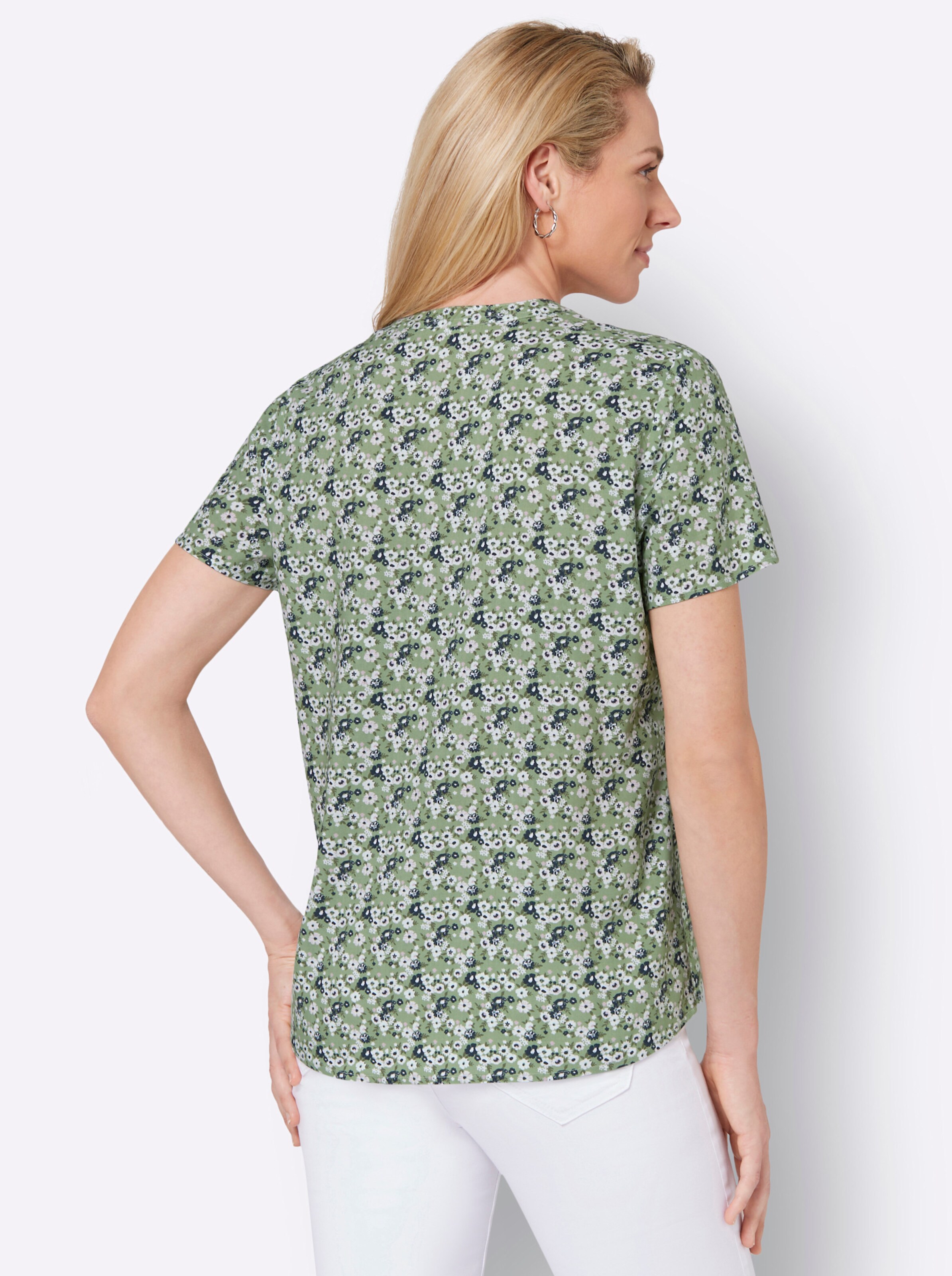 Druckbluse in eucalyptus-bedruckt