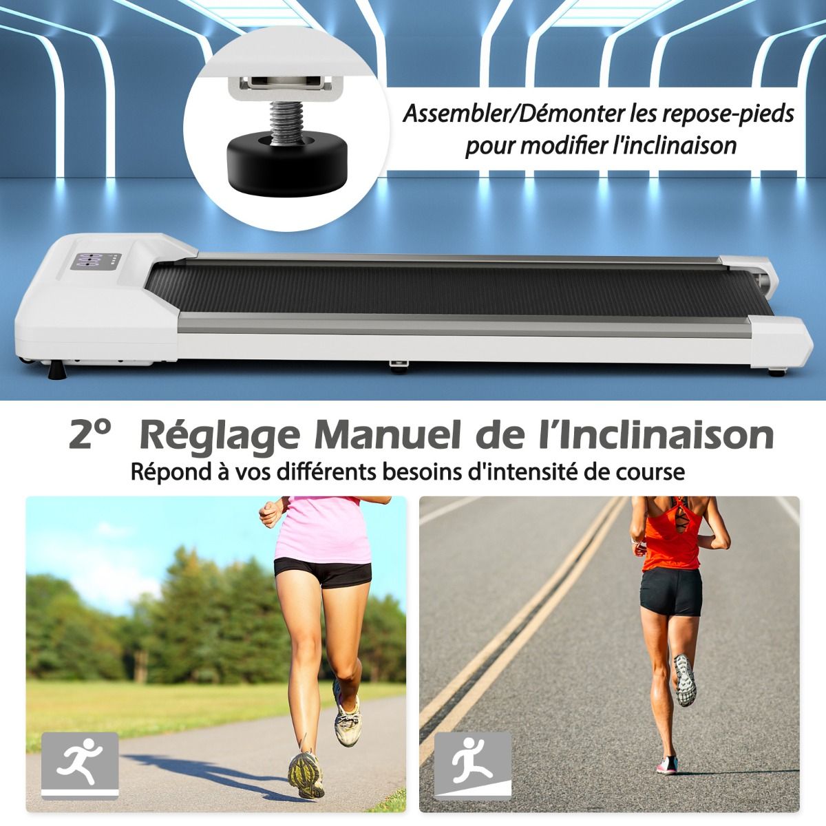 Tapis de Course Mince Tapis de Jogging avec Capacité de 120 Kg Télécommande et Écran Led Inclinable à Roulettes Tapis de Course à Glisser Gris/Noir/Rose - Lidl-Manfred