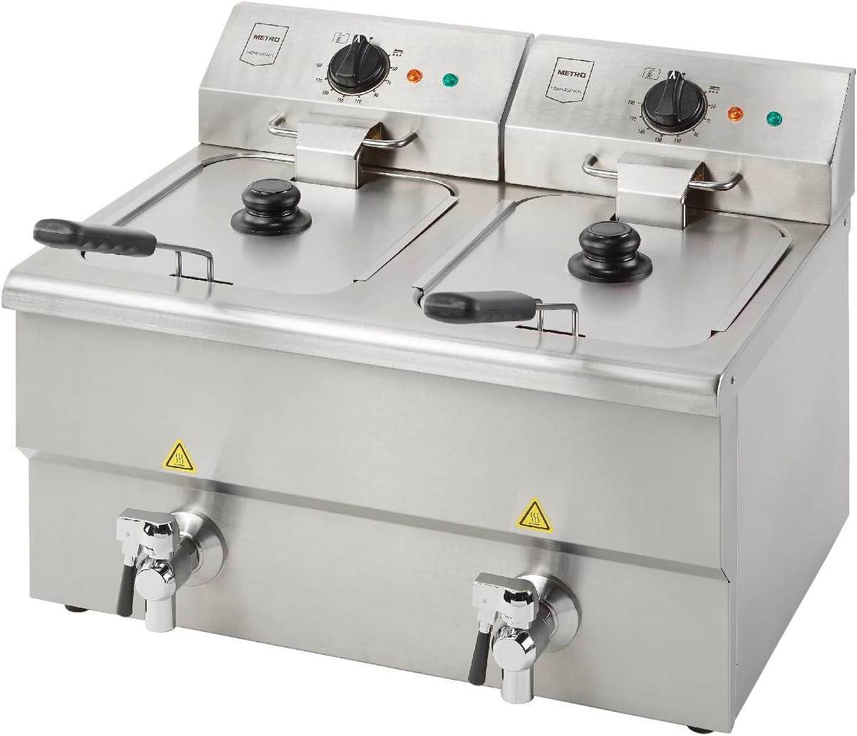 METRO Professional Doppel Fritteuse GDF5028, Edelstahl, 2 x 8 L, mit Ablasshahn und Deckel, abnehmbares Bedienfeld, silber
