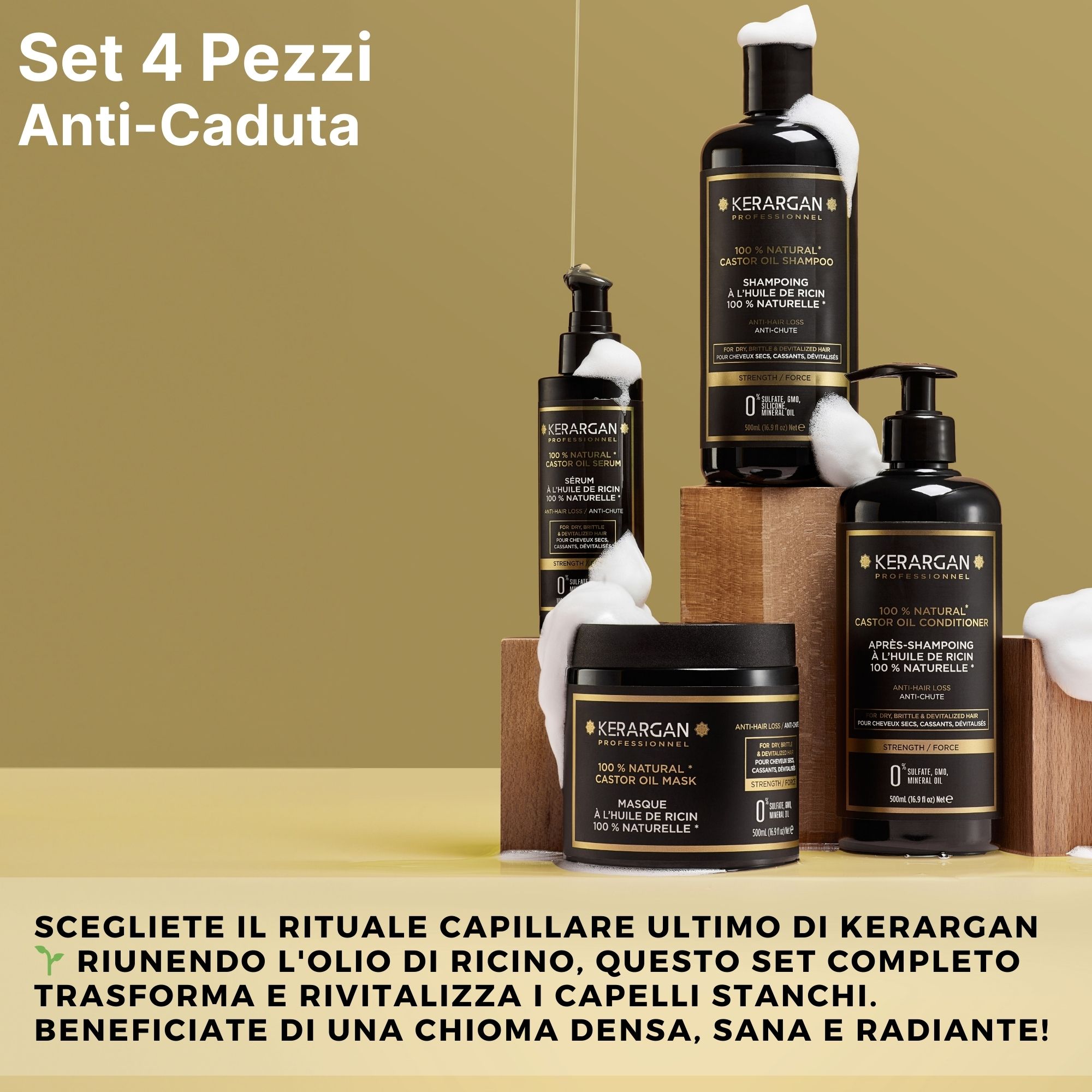 Kerargan - Anti-Haarausfall Set Shampoo, Conditioner, Maske & Serum Rizinusöl