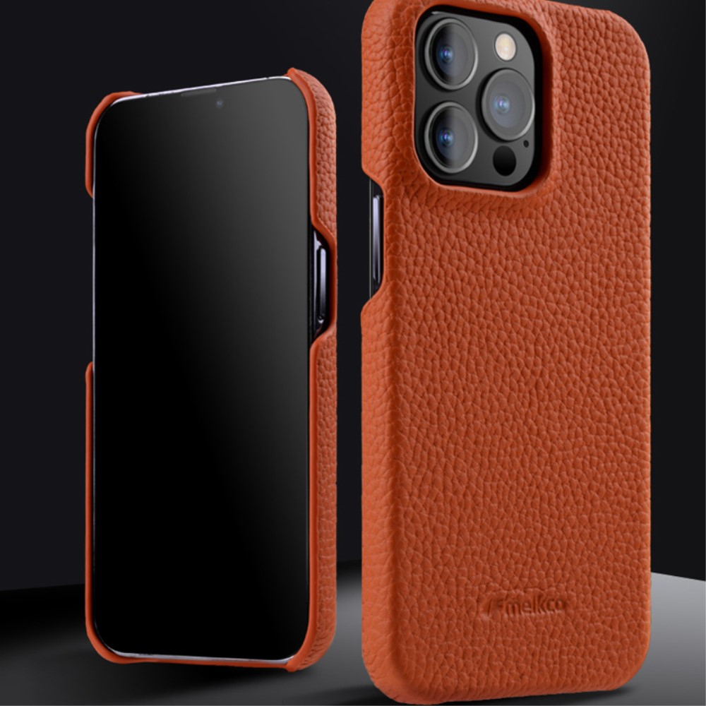 iPhone 14 Pro MagSafe Echtleder Hardcase Hülle Litchi Look - Dunkelblau