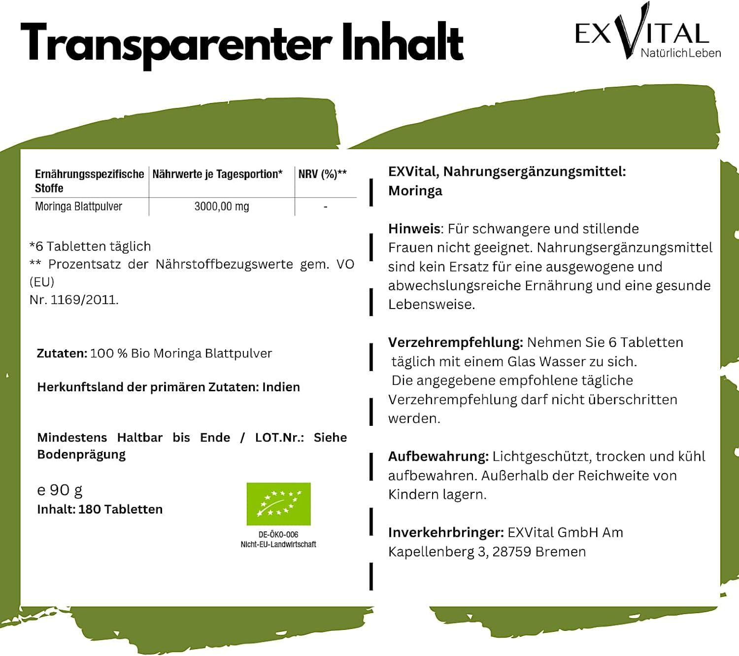 EXVital® BIO Moringa Tabletten - 3000mg Moringa Oleifera