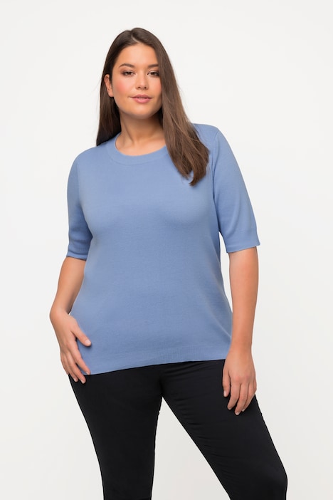 Pullover, Feinripp, Rundhals, Halbarm, Biobaumwolle