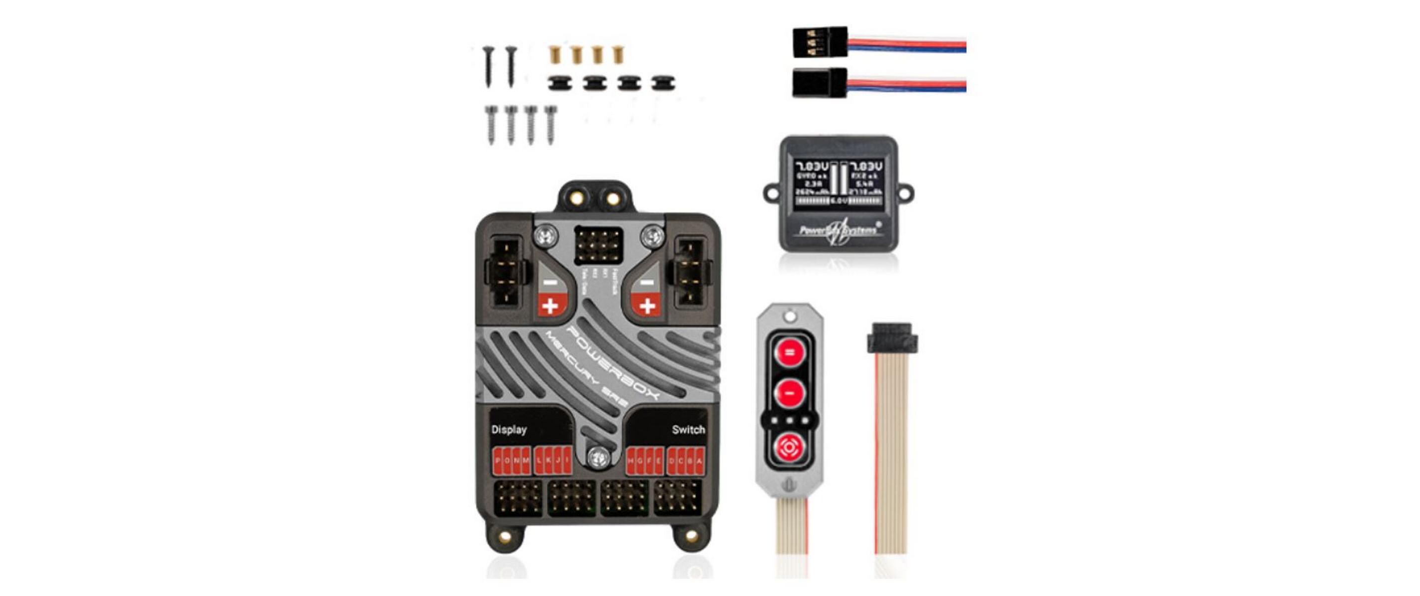Akkuweiche Mercury SR2 inkl. SensorSchalter, OLED-Display<br>Akkuweiche mit iGyro, Servomatching, freie Kanalzuordnung und Door-Sequenzer
