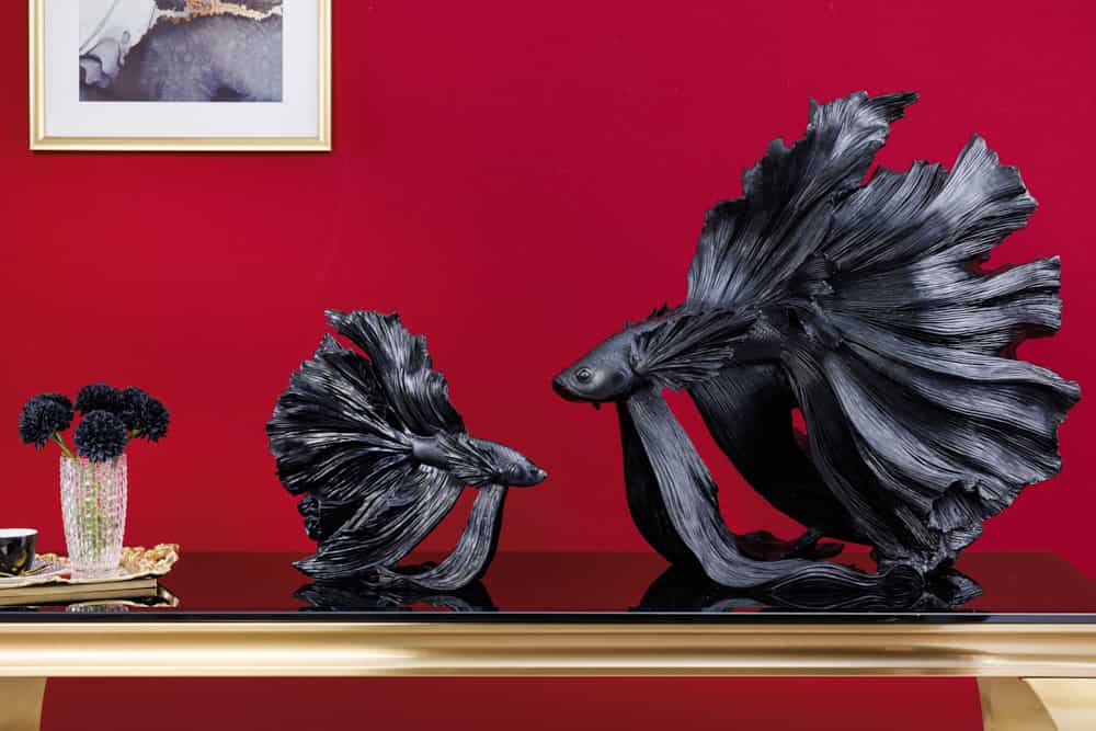 Design Deko Figur Kampffisch CROWNTAIL 35cm schwarz Betta Fisch Skulptur