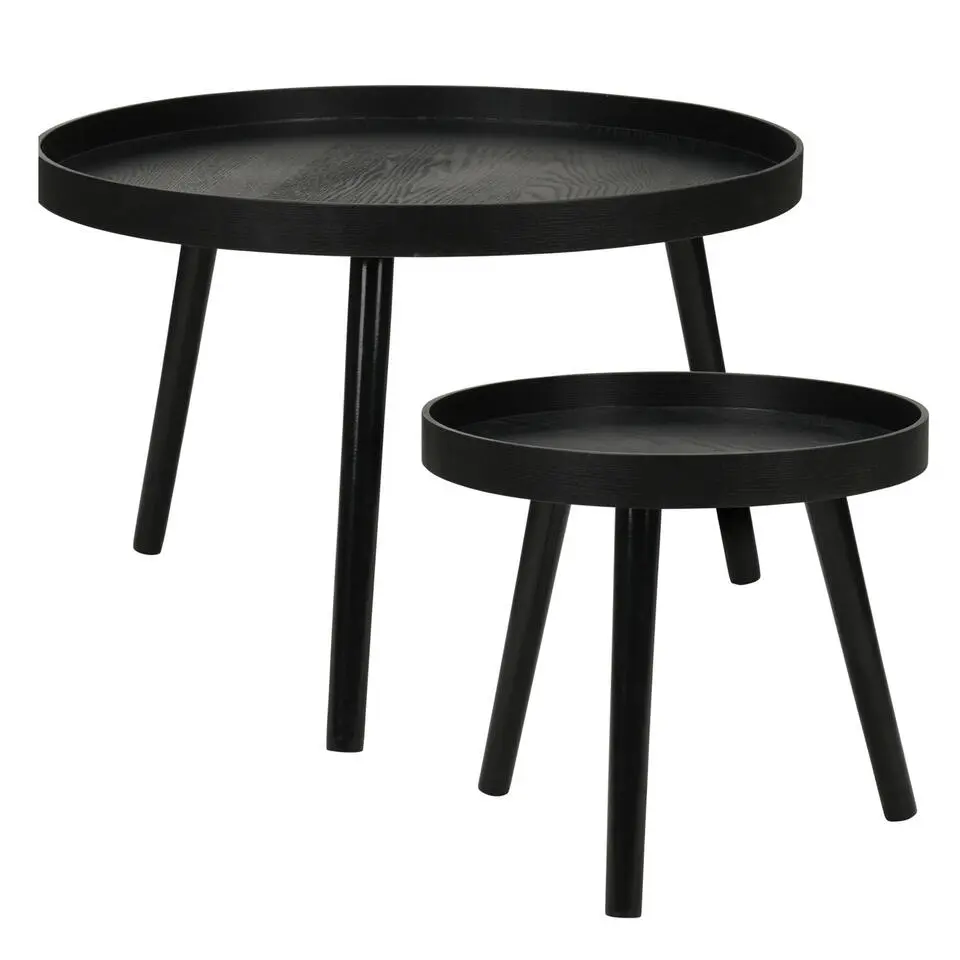 Home & Styling Bijzettafel/plantenstandaard - 2-delig - zwart - MDF hout
