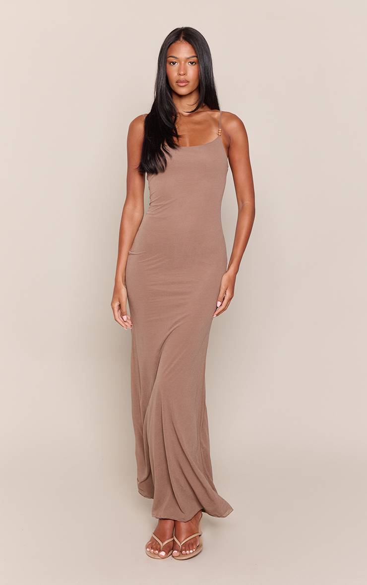 Taupe Robe Longue Texturée À Perles Et Bretelles Pour Grande Taille
