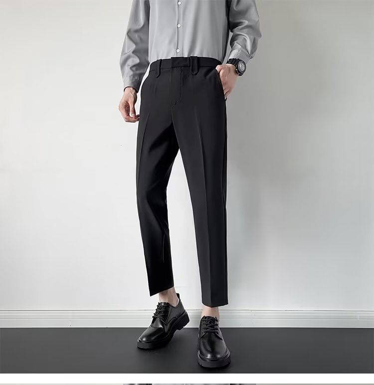 farrahces - Mid Rise Plain Cropped Tapered Dress Pants