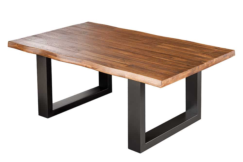 Massiver Couchtisch GENESIS 110cm braun anthrazit Akazie Baumkante Kufengestell
