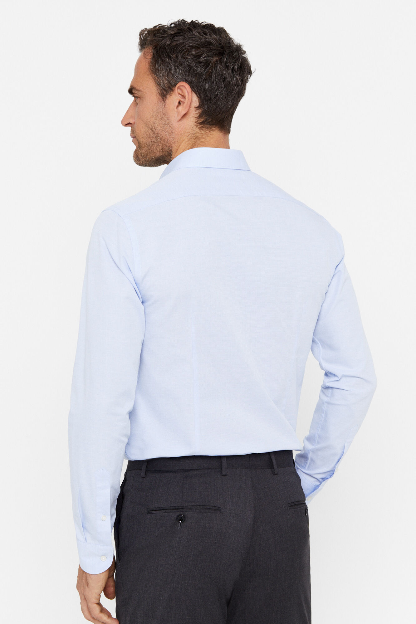 Camisa social lisa, corte slim, fácil de passar - Azul