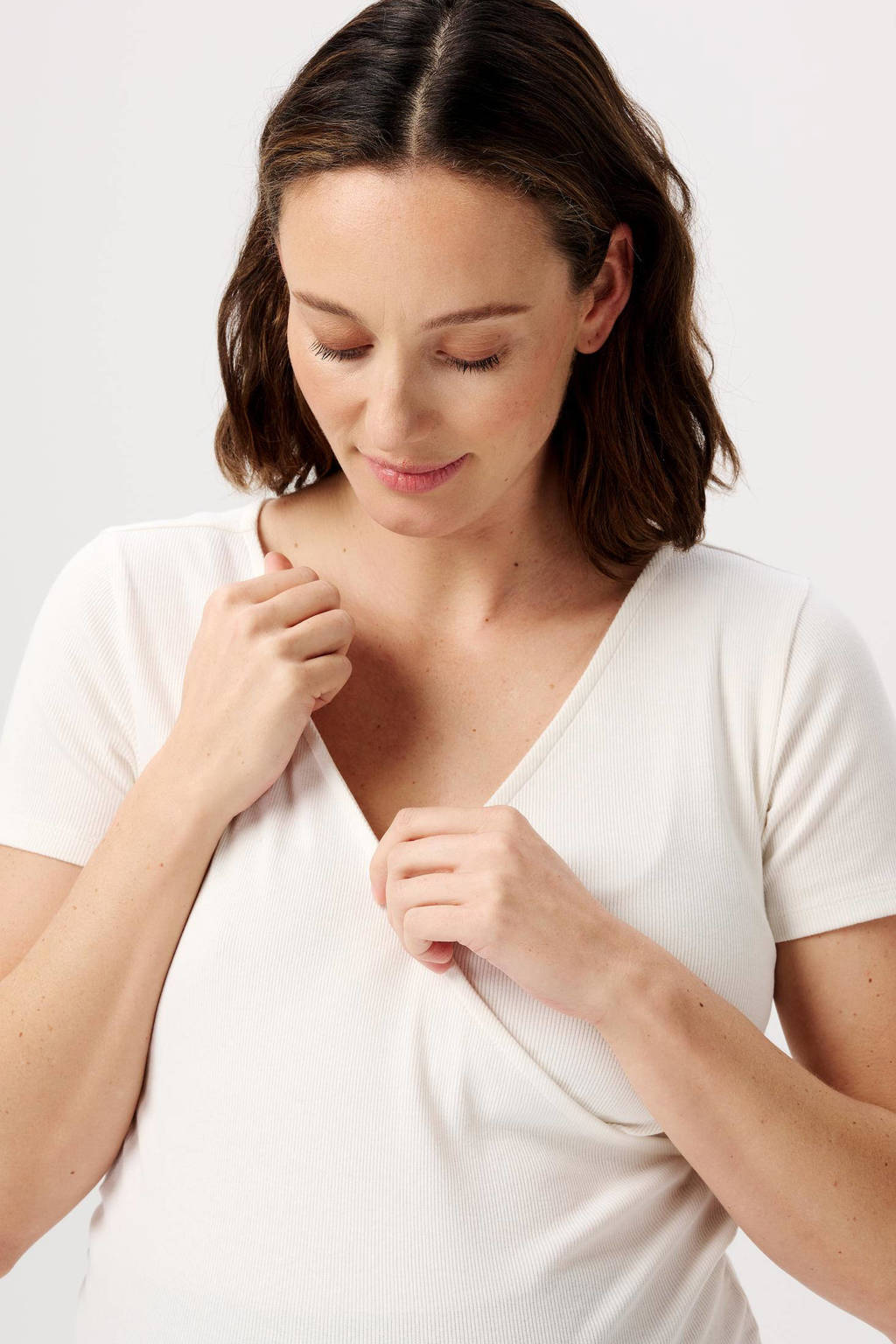 Noppies ribgebreid zwangerschapsshirt Sanson wit