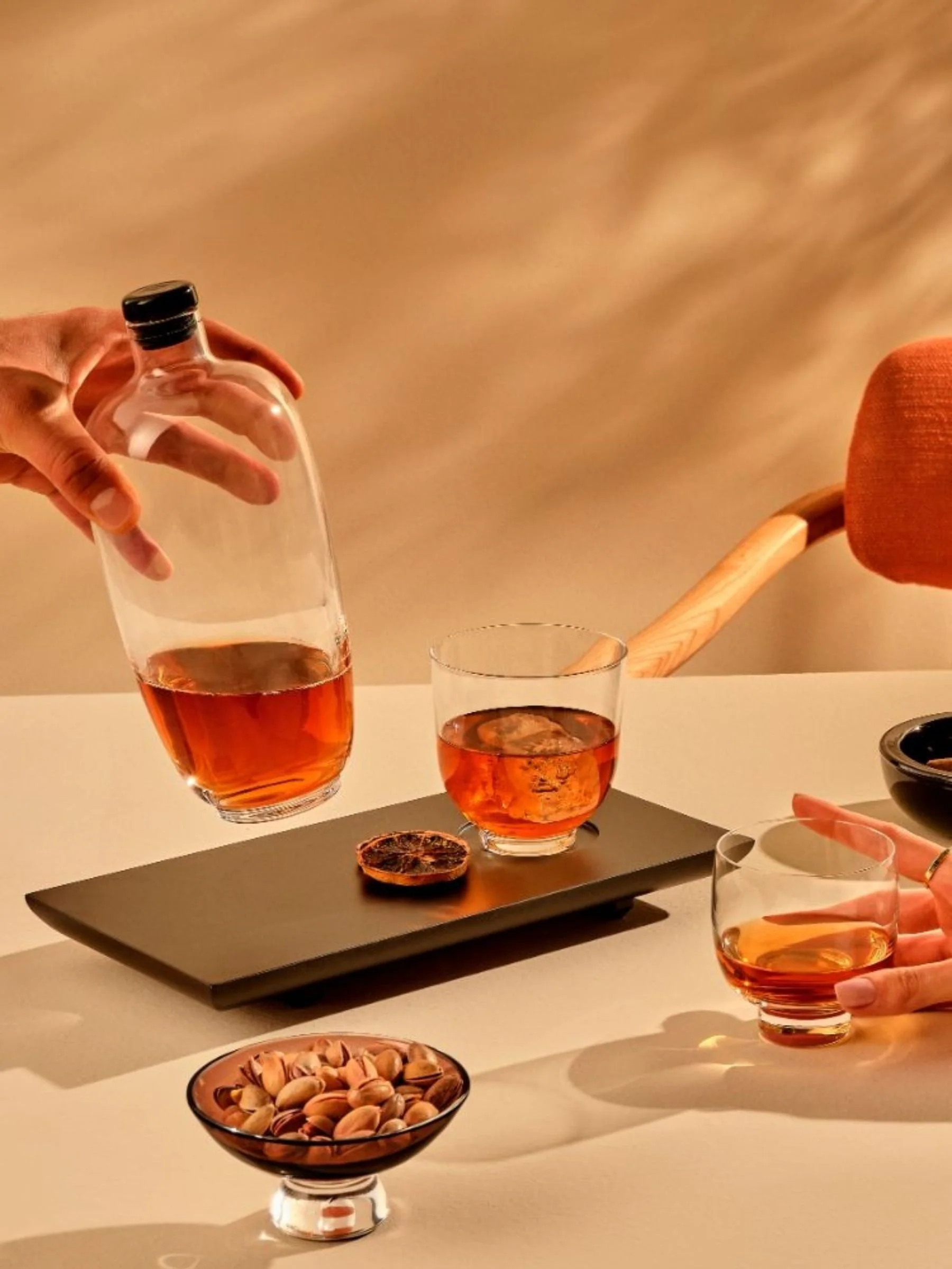 Nude Malt Tall Whisky Bottle with Wooden Tray
