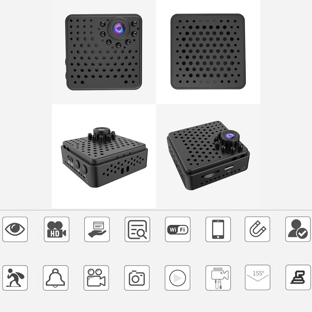 Mini WiFi IP Kamera Full HD 1080p Infrarot LED's Nachtsichtfunktion Akku (300mAh) und Micro SD Kartenslot   Halterung und Clip-Halter (iOS/Android)