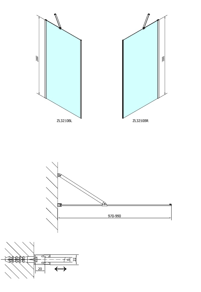 Polysan Zoom Line Black zijwand 100cm antikalk
