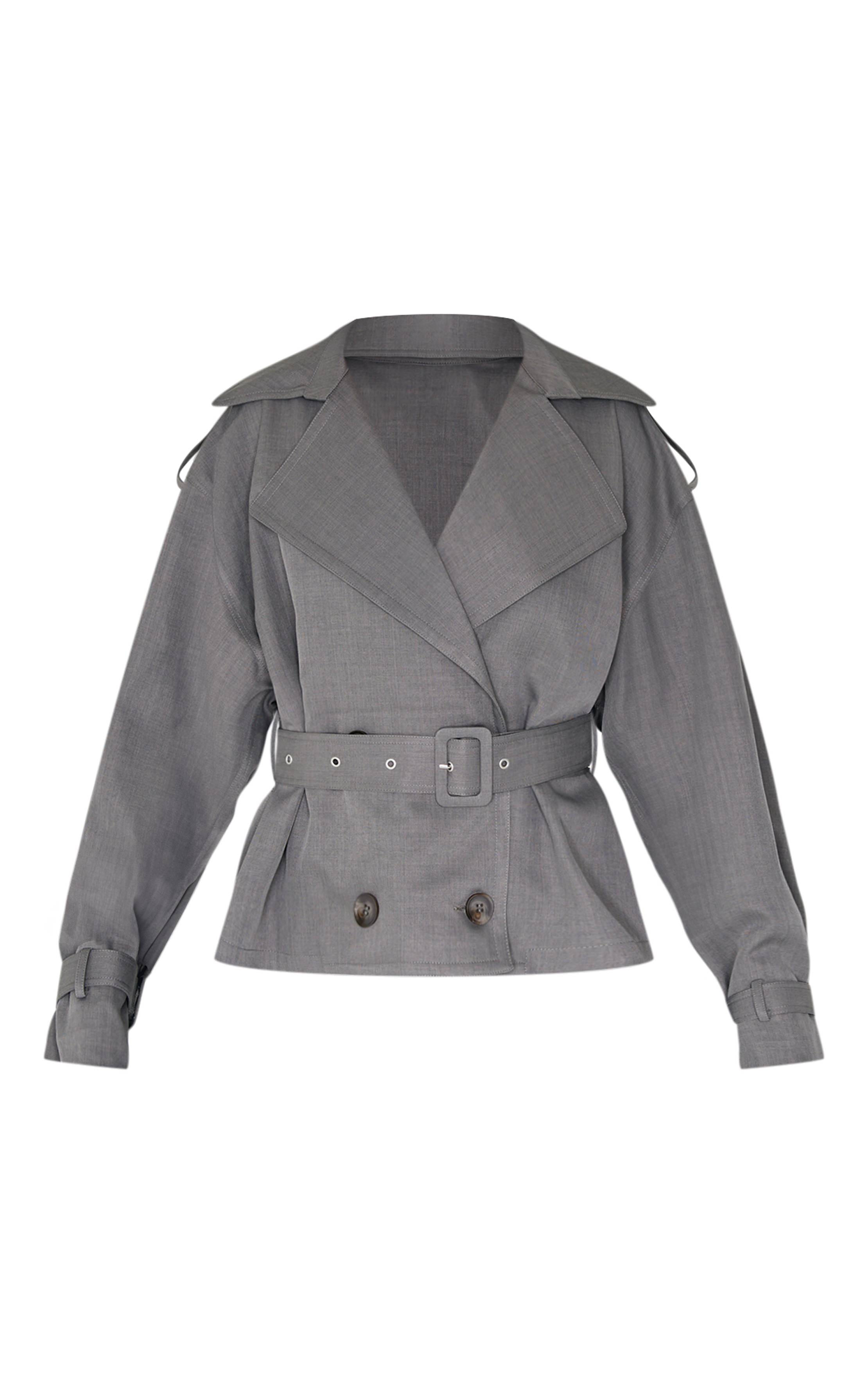 Gris Trench-coat Classique Longueur Mi-cuisse