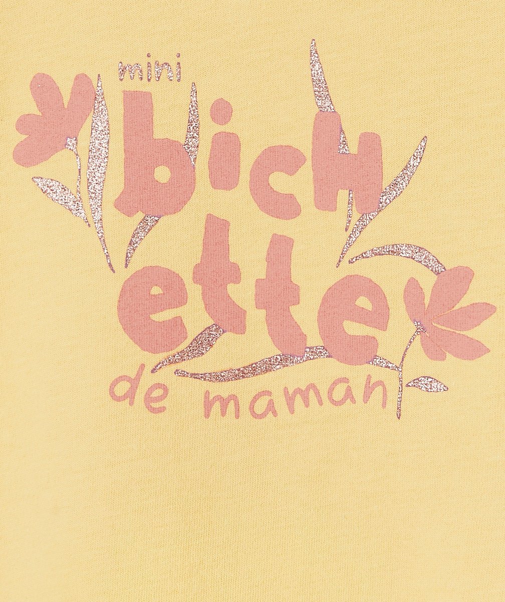 T-SHIRT BÉBÉ FILLE EN COTON BIO JAUNE AVEC MESSAGE ROSE