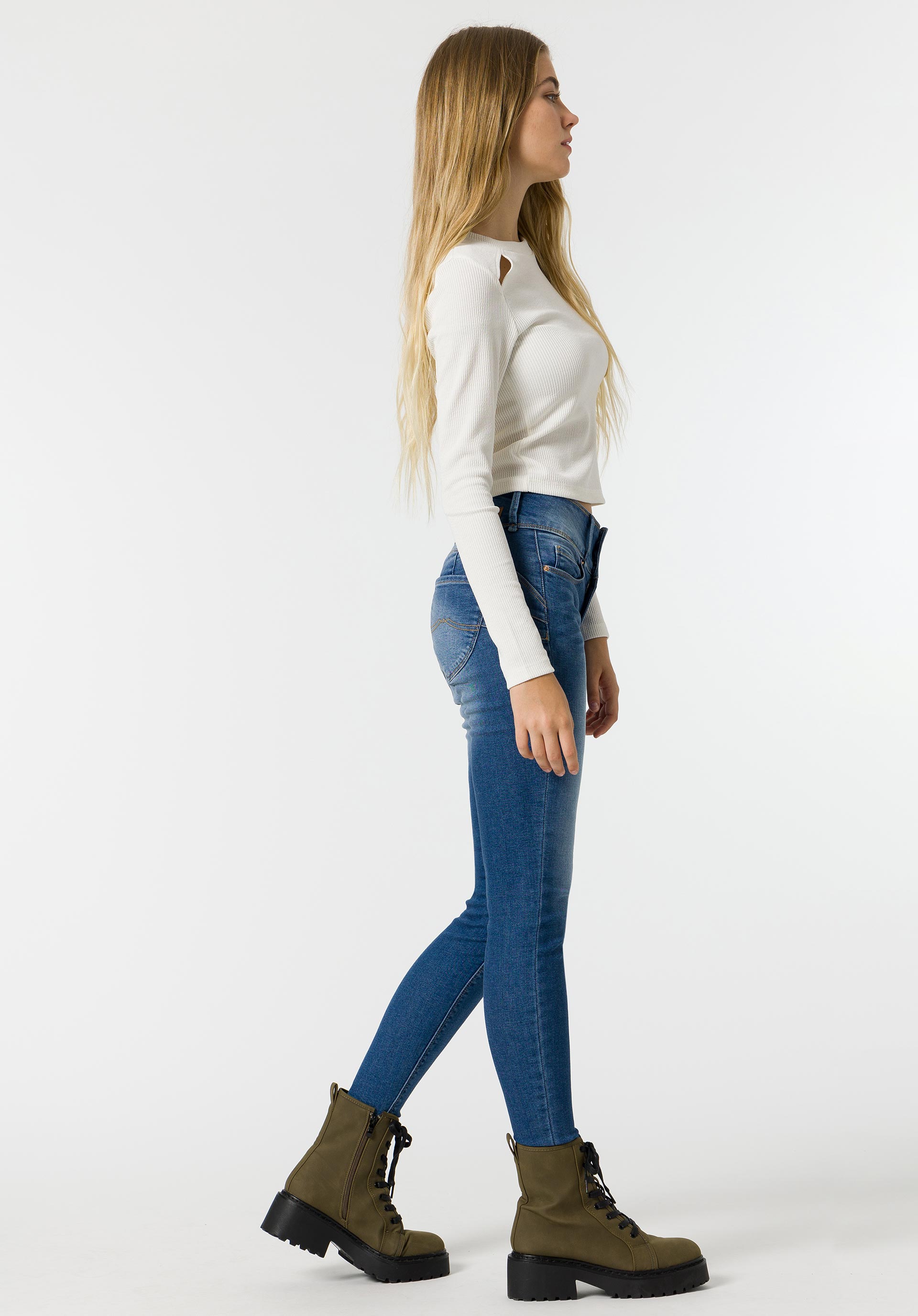 Jeans Double-up Skinny Cintura Alta Térmicos