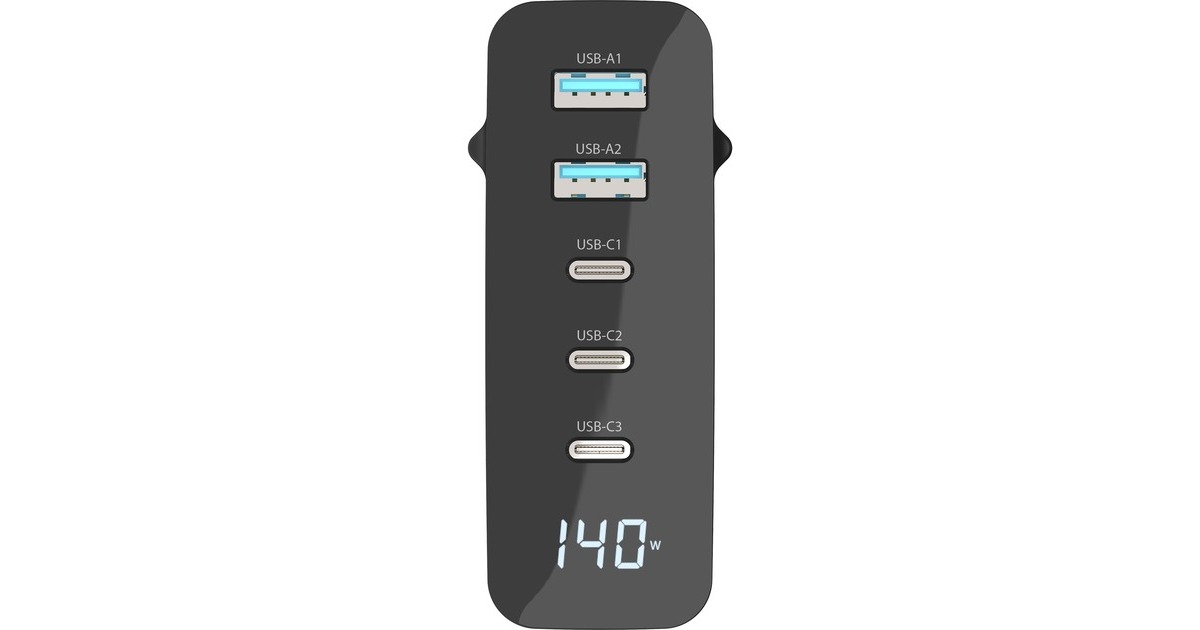 Sitecom140 W GaN Power Delivery wandoplader met led-scherm  (Zwart)