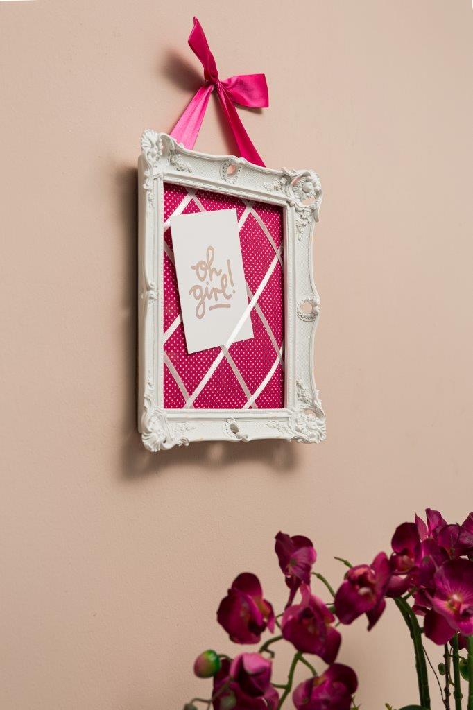Memo-Board JUSTINA - weiß-pink - mit Schleifenband