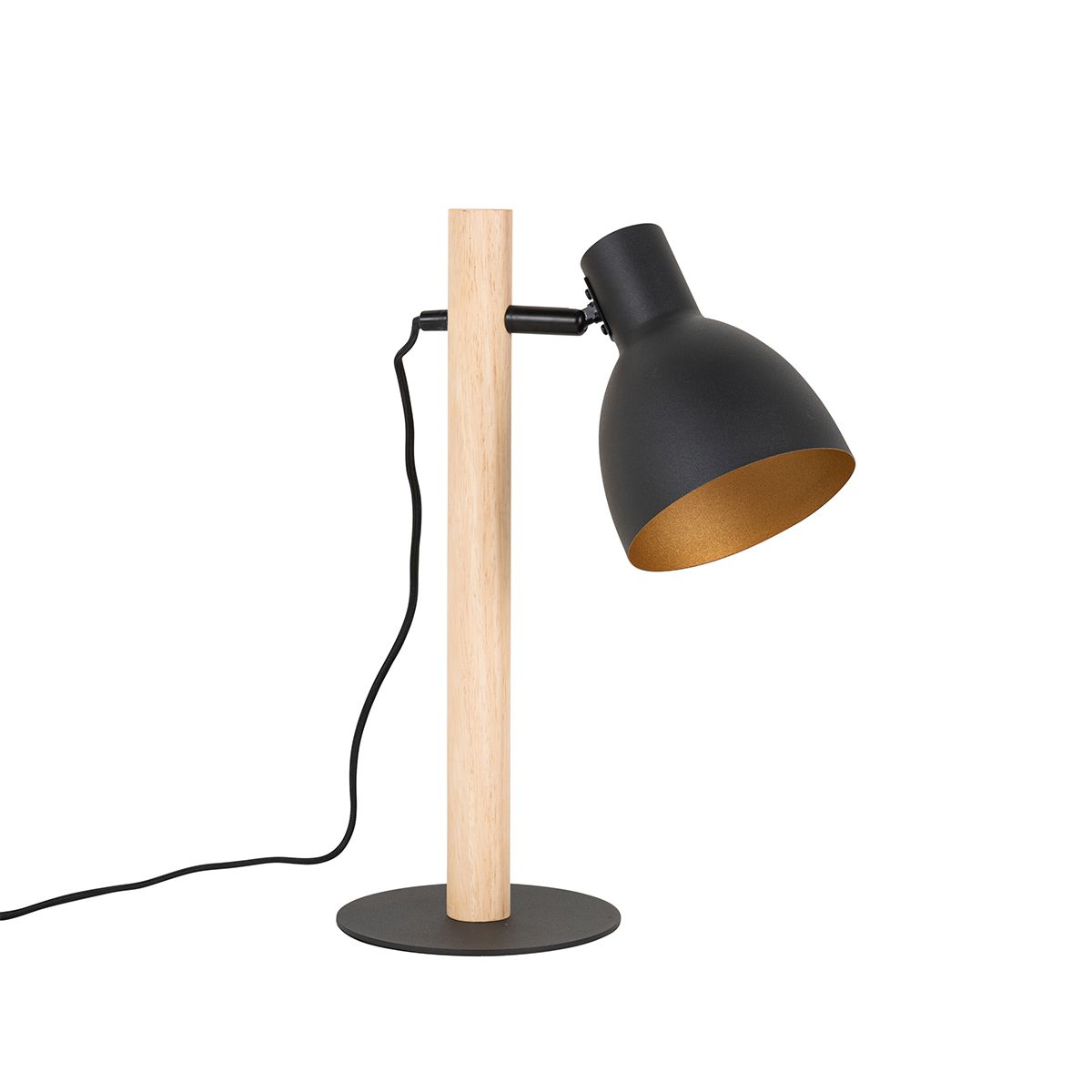 Landelijke tafellamp zwart met hout - Flint