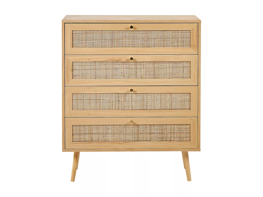 Commode à 4 tiroirs PEROTE Rotin 97 cm Imitation bois Marron clair