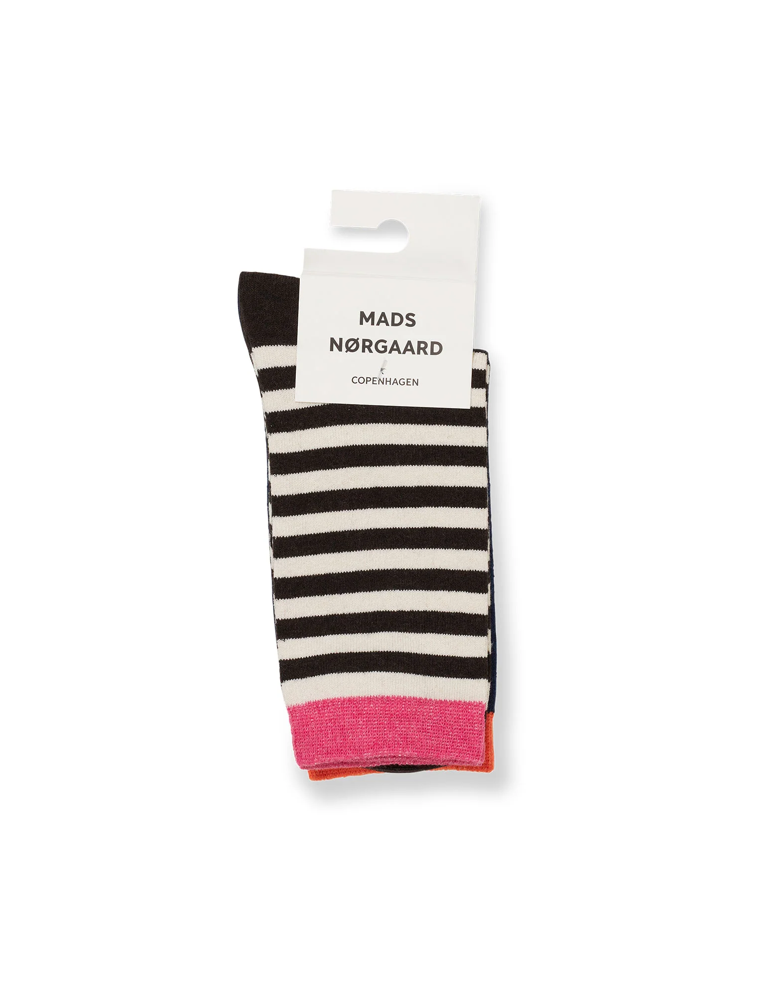 Mads Nørgaard  Ana Mix strømper, 2 par - Black Coffee Stripe/Blue Dot