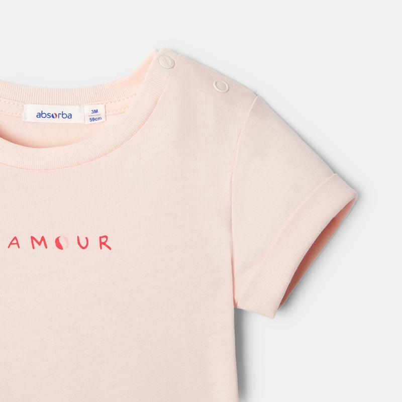T-shirt manches courtes en coton bio rose mixte Absorba