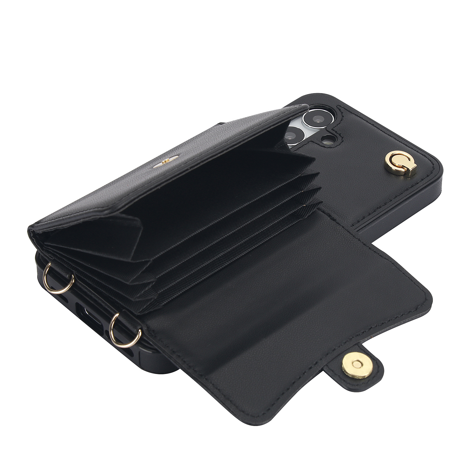 Samsung Galaxy S24 Necklace Leder Schutz Hülle mit Kartenfach   Handykette (140cm) - Schwarz