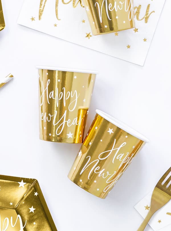 6 Happy New Year New Year's Eve gylden glass - Jolly New Year